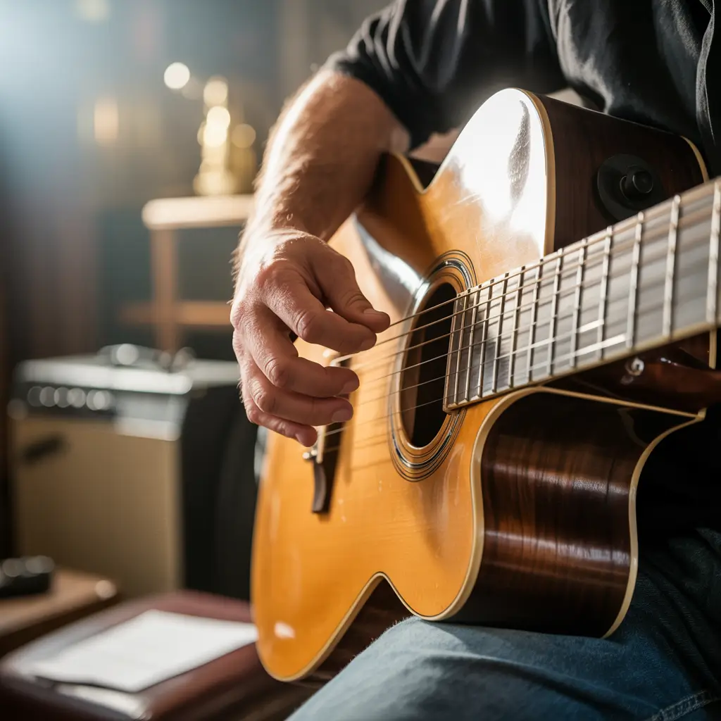 A songwriter working on a new piece of music